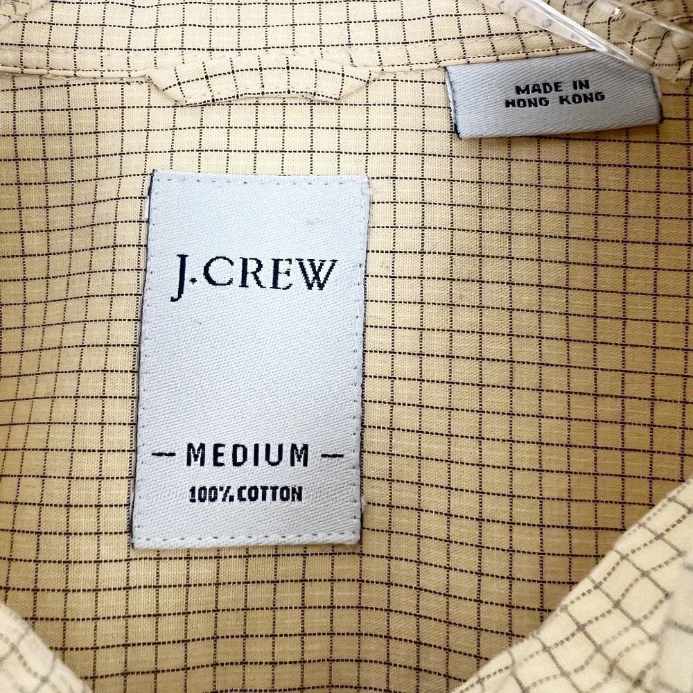 J. Crew Shirt Men's Size M Yellow Grey Checkered Print Button Down